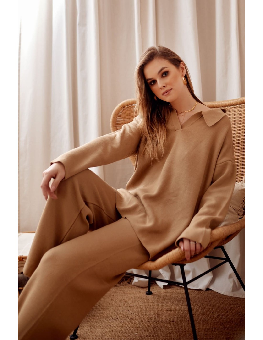 Set dama tricotat cu pantaloni cappuccino largi 222217 - Magazin online - Boutique